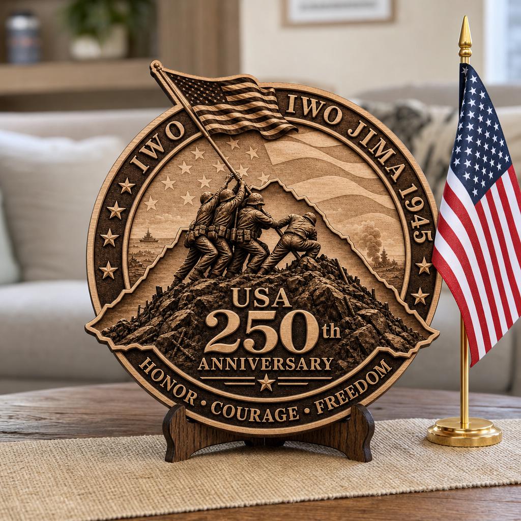 USA 250th Anniversary Laser Engraving Design, 3D Patriotic Wooden Sign PNG