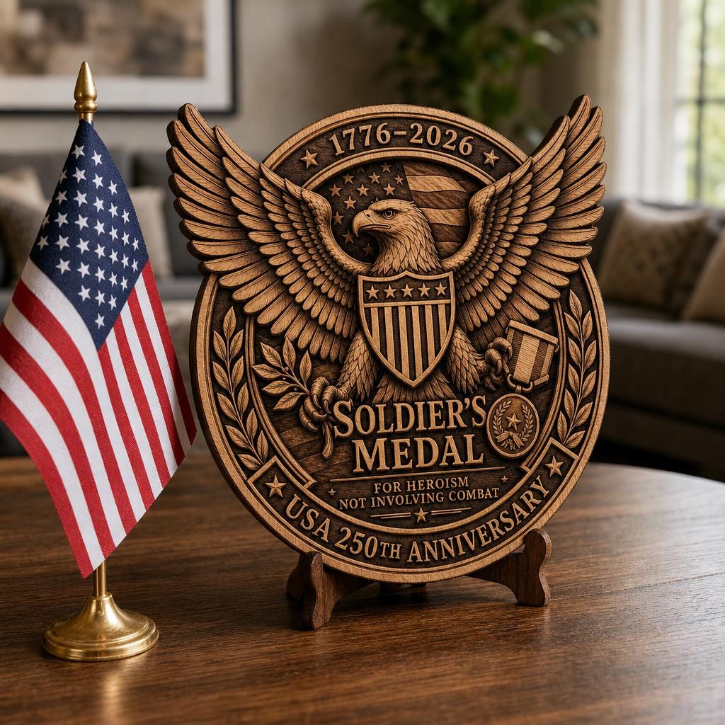 USA 250th Laser Engraving File, 3D Illusion Military Medal PNG for Wood Signs