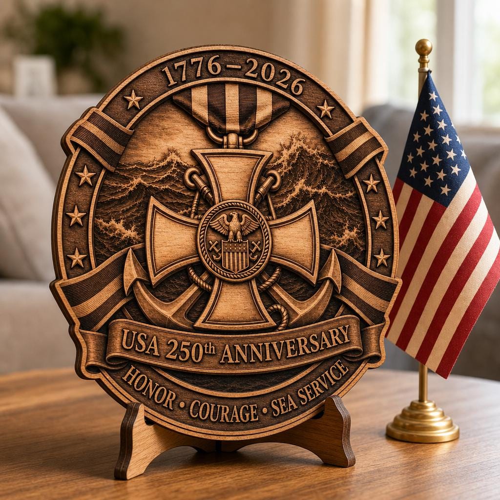 USA 250th Laser Engraving File, 3D Illusion Military Medal PNG for Wood Signs