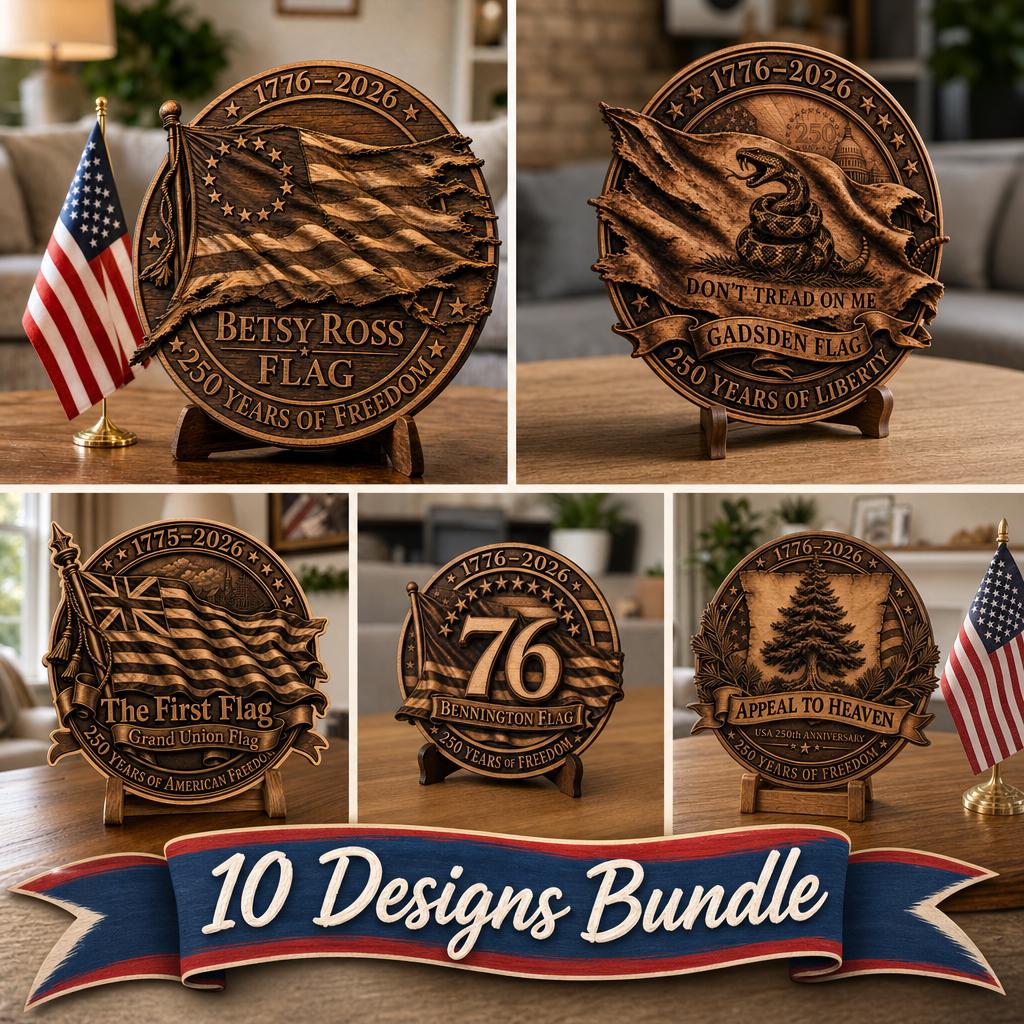 USA 250th Laser Engraving File, 3D Illusion Patriotic Flag PNG for CNC Wood Sign
