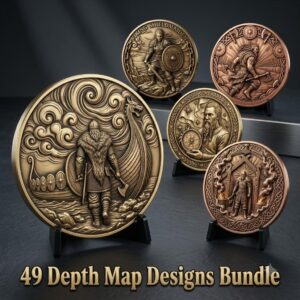 Viking Coin Depth Map, Norse Relief Laser File for Fiber Engraving