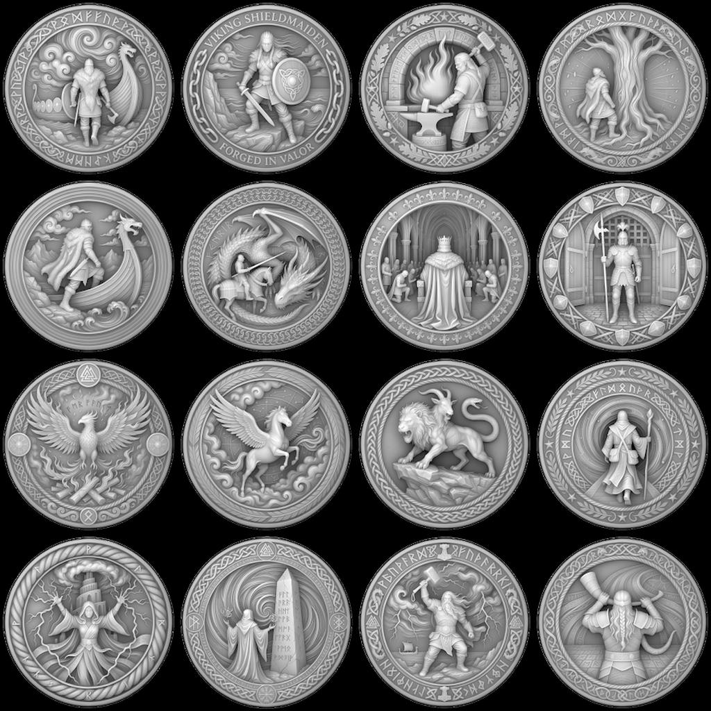 Viking Coin Depth Map, Norse Relief Laser File for Fiber Engraving