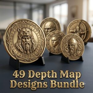 Viking Warrior Coin Laser Engraving File, Norse Shieldmaiden Relief Depth Map