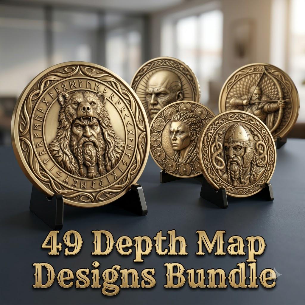 Viking Warrior Coin Laser Engraving File, Norse Shieldmaiden Relief Depth Map