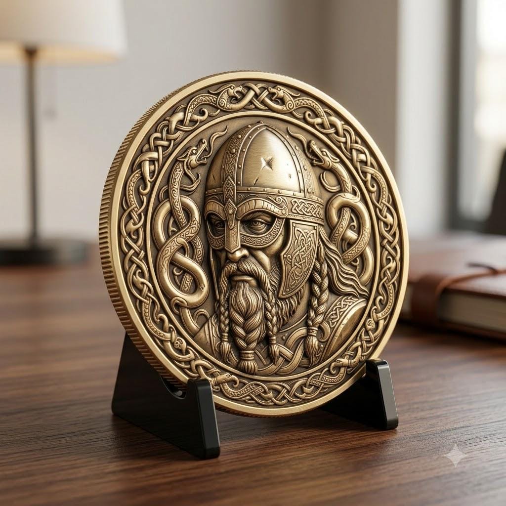 Viking Warrior Coin Laser Engraving File, Norse Shieldmaiden Relief Depth Map