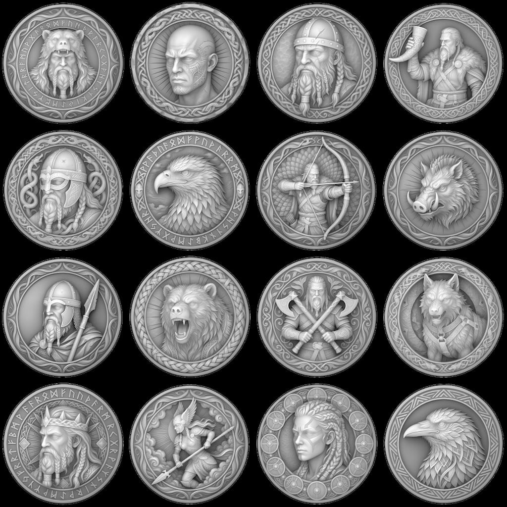 Viking Warrior Coin Laser Engraving File, Norse Shieldmaiden Relief Depth Map