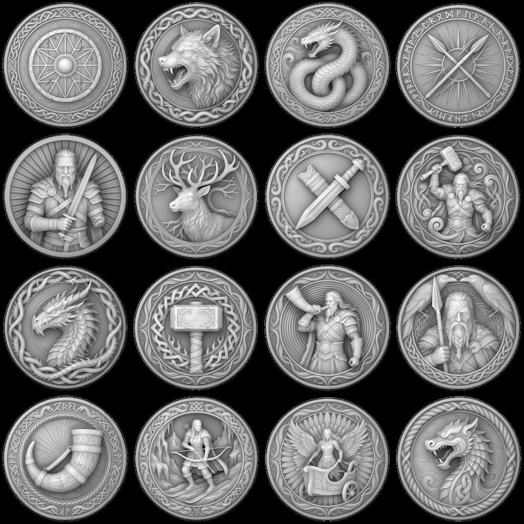 Viking Warrior Coin Laser Engraving File, Norse Shieldmaiden Relief Depth Map