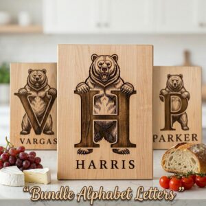Vintage Bear Monogram, Custom Family Name Laser Engraving Design for Boards