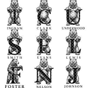Vintage Bear Monogram, Custom Family Name Laser Engraving Design for Boards