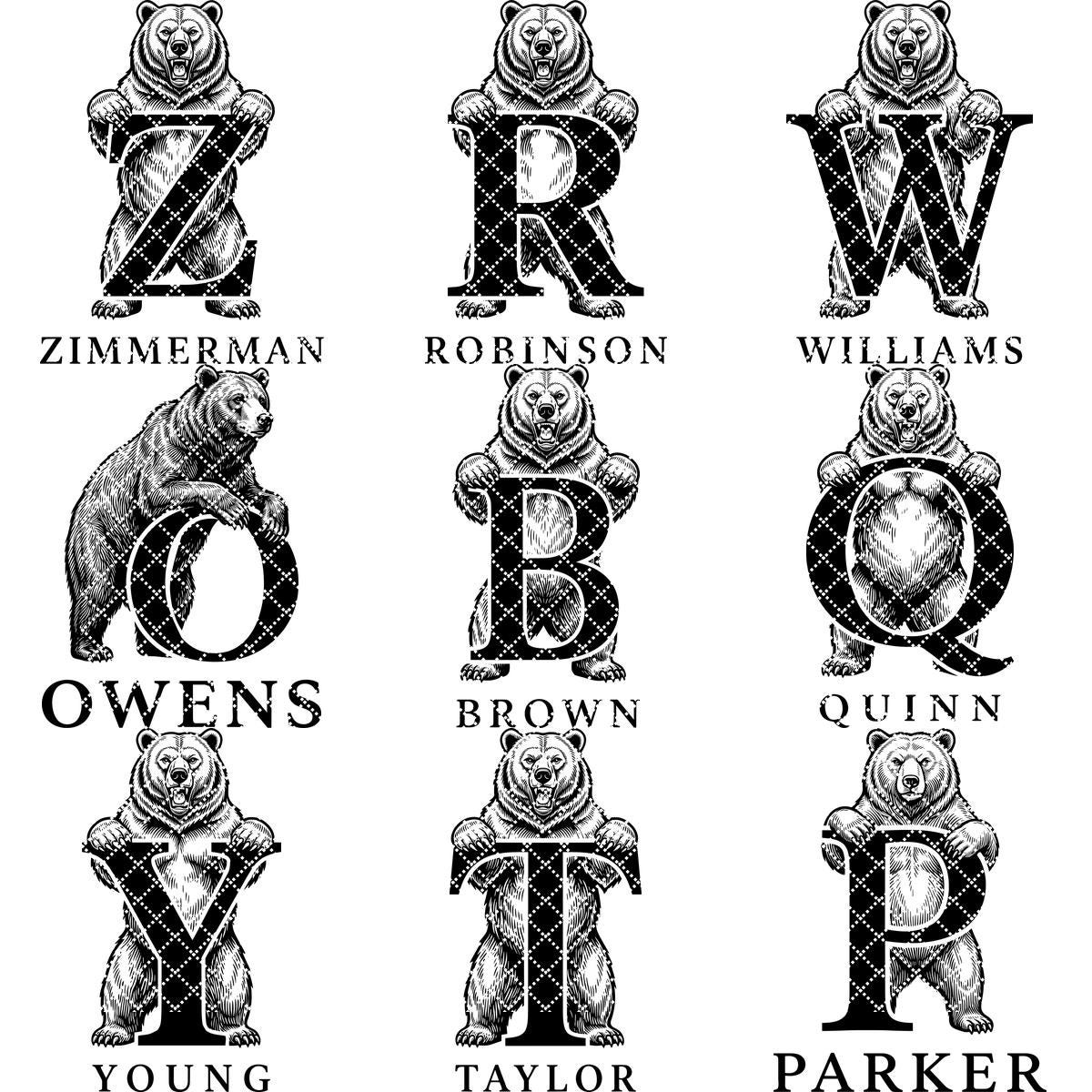 Vintage Bear Monogram, Custom Family Name Laser Engraving Design for Boards