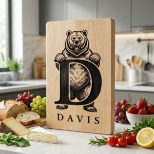Vintage Bear Monogram, Custom Family Name Laser Engraving Design for Boards