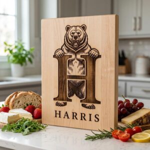 Vintage Bear Monogram, Custom Family Name Laser Engraving Design for Boards
