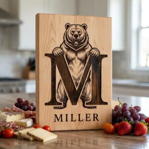 Vintage Bear Monogram, Custom Family Name Laser Engraving Design for Boards