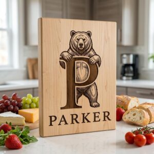 Vintage Bear Monogram, Custom Family Name Laser Engraving Design for Boards