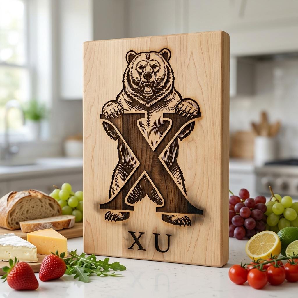 Vintage Bear Monogram, Custom Family Name Laser Engraving Design for Boards