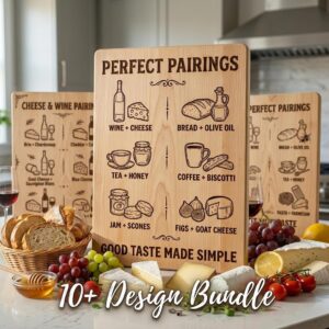 Vintage Pairing Chart, Charcuterie Board Engraving, Kitchen Hosting Guide
