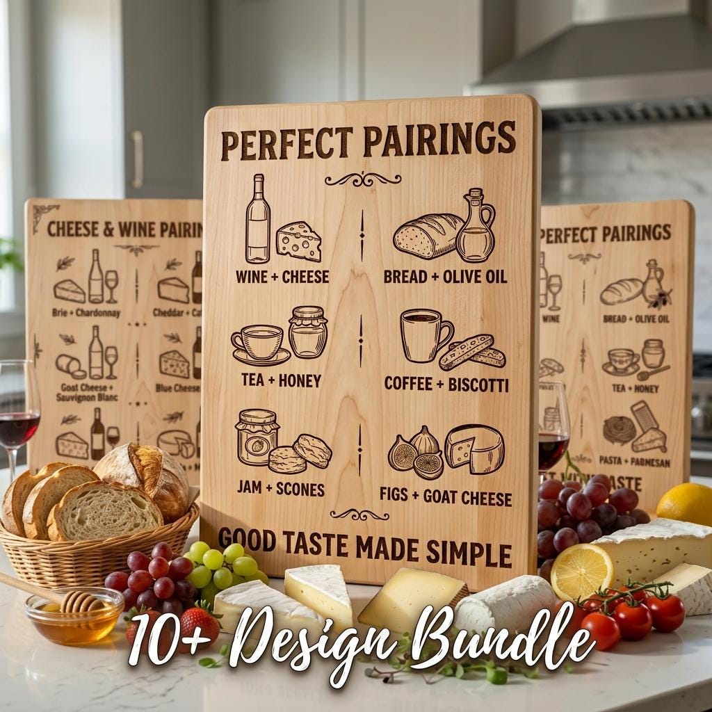 Vintage Pairing Chart, Charcuterie Board Engraving, Kitchen Hosting Guide