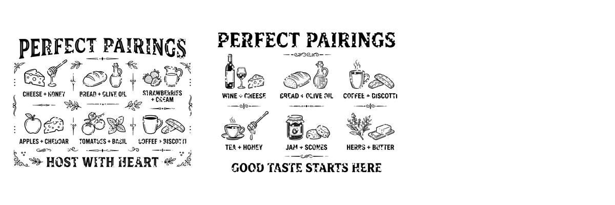 Vintage Pairing Chart, Charcuterie Board Engraving, Kitchen Hosting Guide