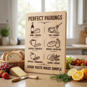 Vintage Pairing Chart, Charcuterie Board Engraving, Kitchen Hosting Guide