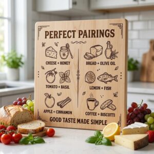 Vintage Pairing Chart, Charcuterie Board Engraving, Kitchen Hosting Guide