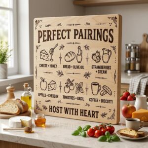 Vintage Pairing Chart, Charcuterie Board Engraving, Kitchen Hosting Guide