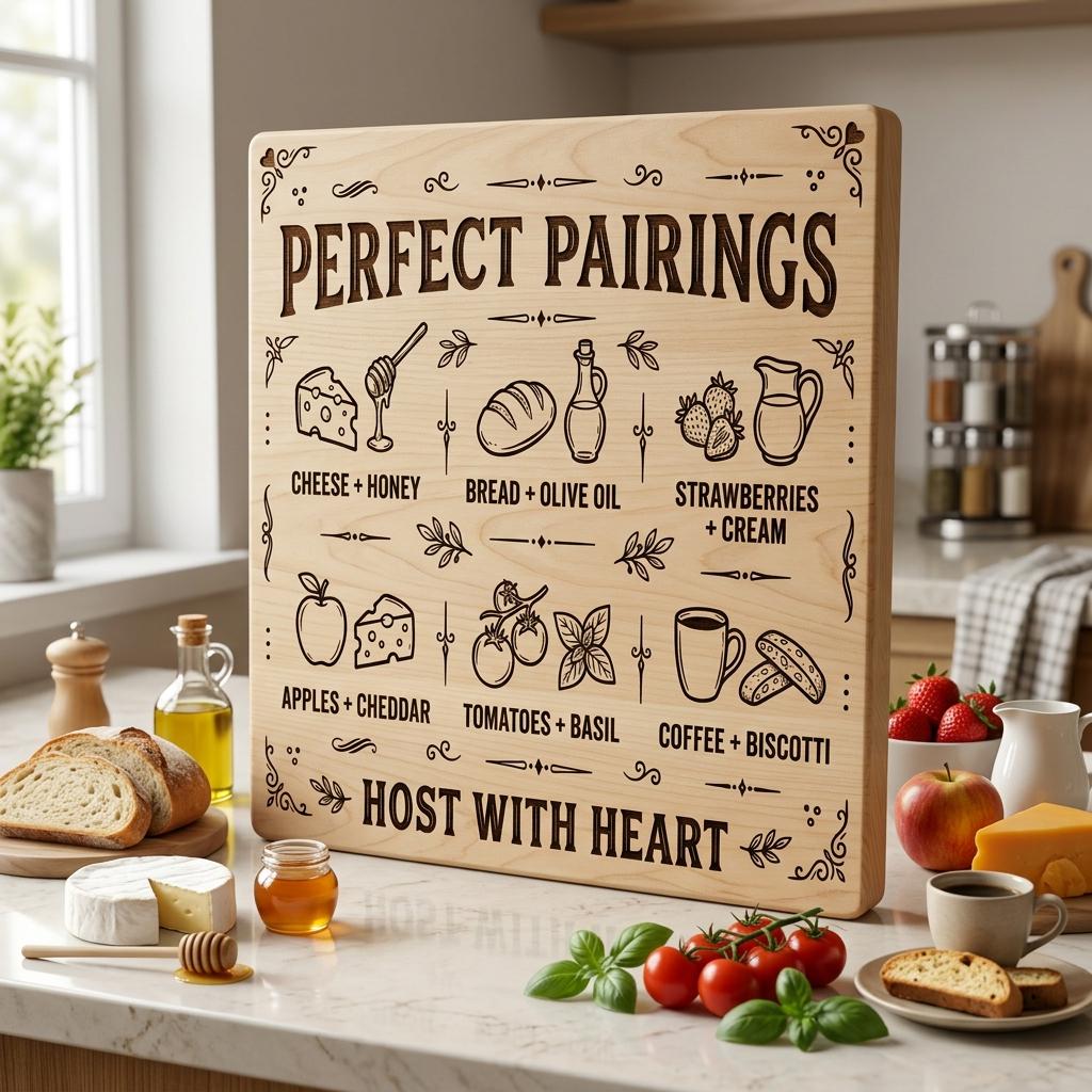Vintage Pairing Chart, Charcuterie Board Engraving, Kitchen Hosting Guide