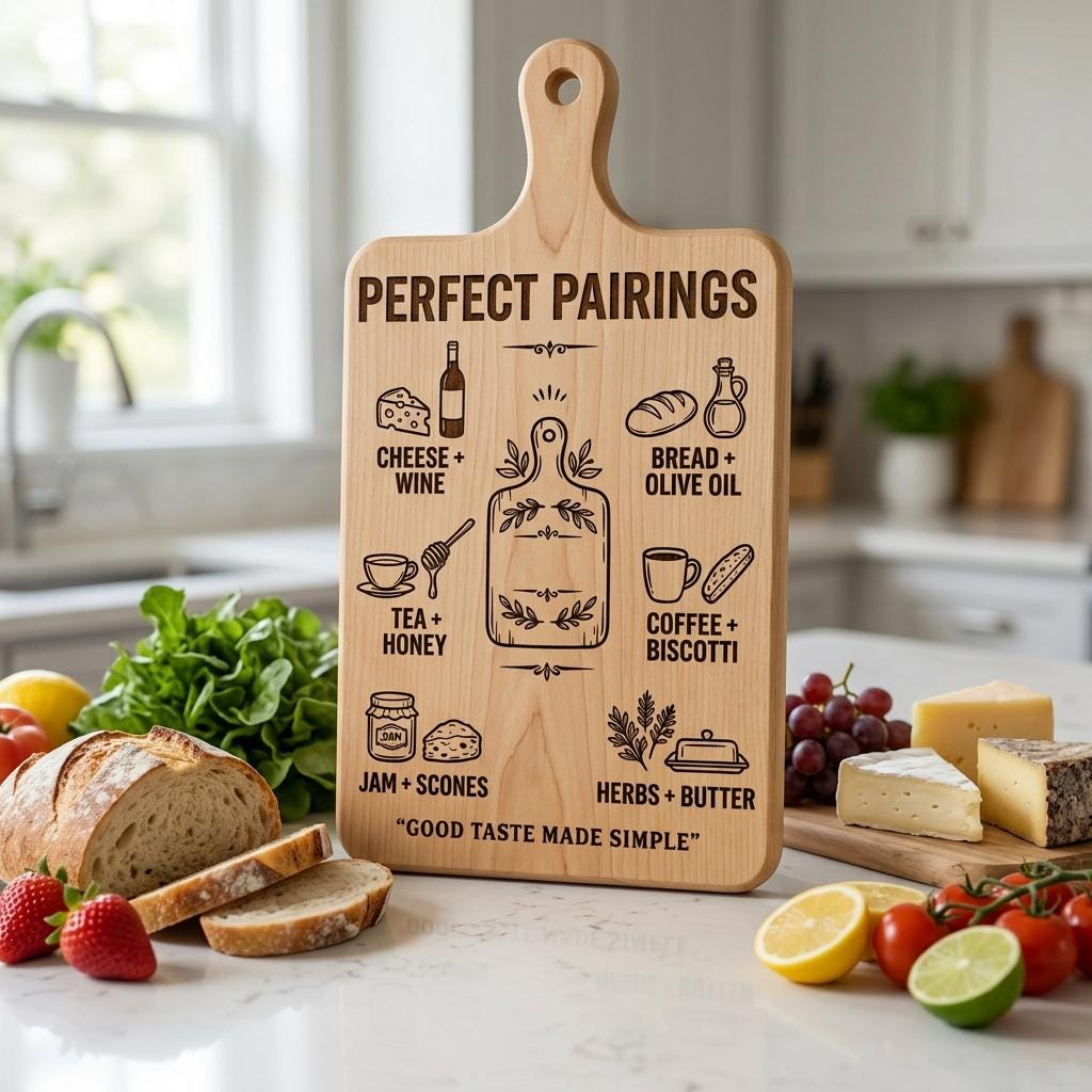 Vintage Pairing Chart, Charcuterie Board Engraving, Kitchen Hosting Guide