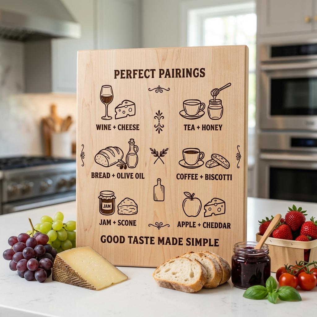 Vintage Pairing Chart, Charcuterie Board Engraving, Kitchen Hosting Guide