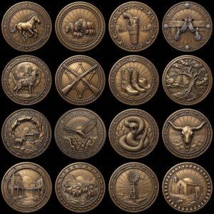 Western Cowboy Coin Engraving, Laser Depth Map, Bronze Relief Landscapes