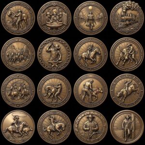 Western Cowboy Coin Engraving, Laser Depth Map, Bronze Relief Landscapes