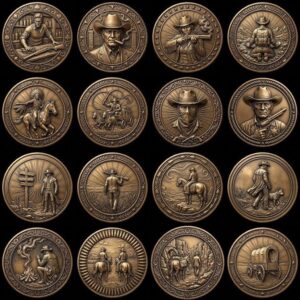 Western Cowboy Coin Engraving, Laser Depth Map, Bronze Relief Landscapes