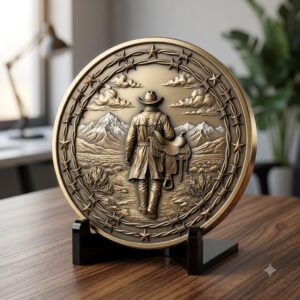 Western Cowboy Coin Engraving, Laser Depth Map, Bronze Relief Landscapes