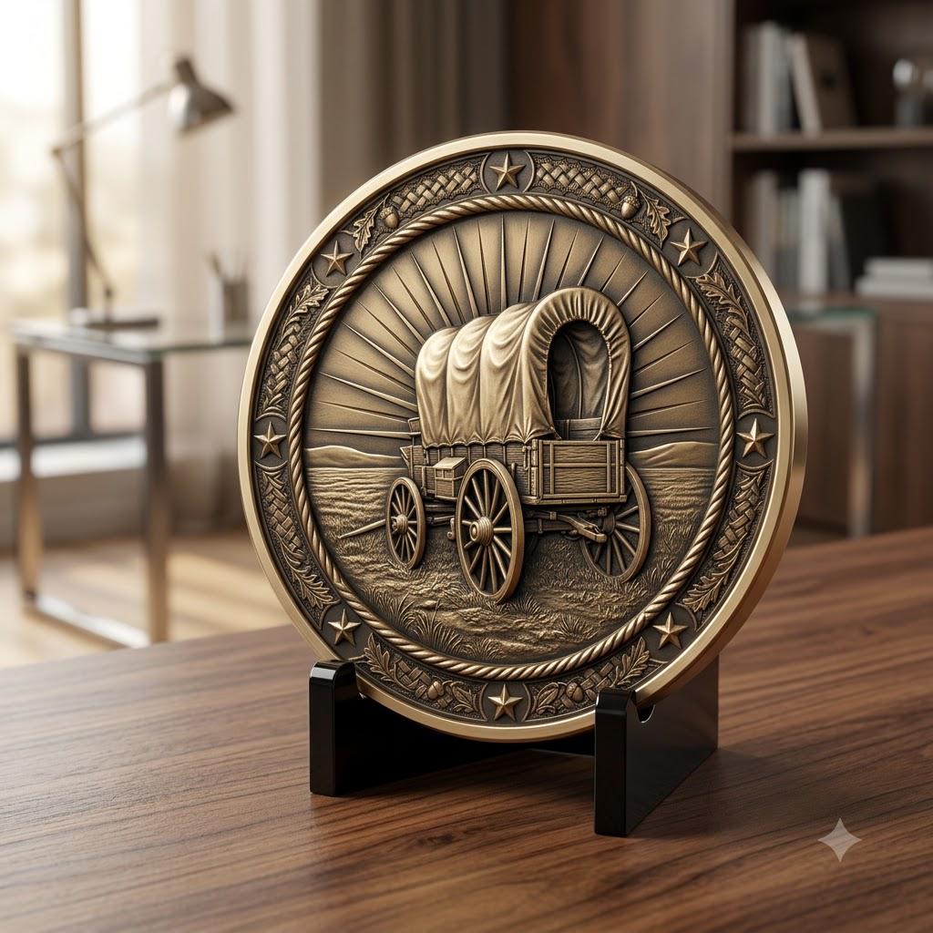 Western Cowboy Coin Engraving, Laser Depth Map, Bronze Relief Landscapes