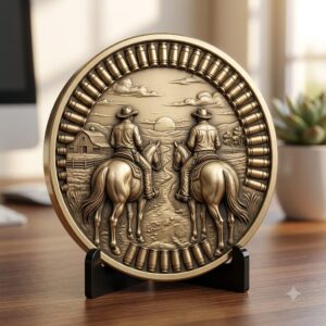 Western Cowboy Coin Engraving, Laser Depth Map, Bronze Relief Landscapes