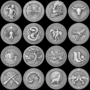 Western Cowboy Coin Engraving, Laser Depth Map, Bronze Relief Landscapes