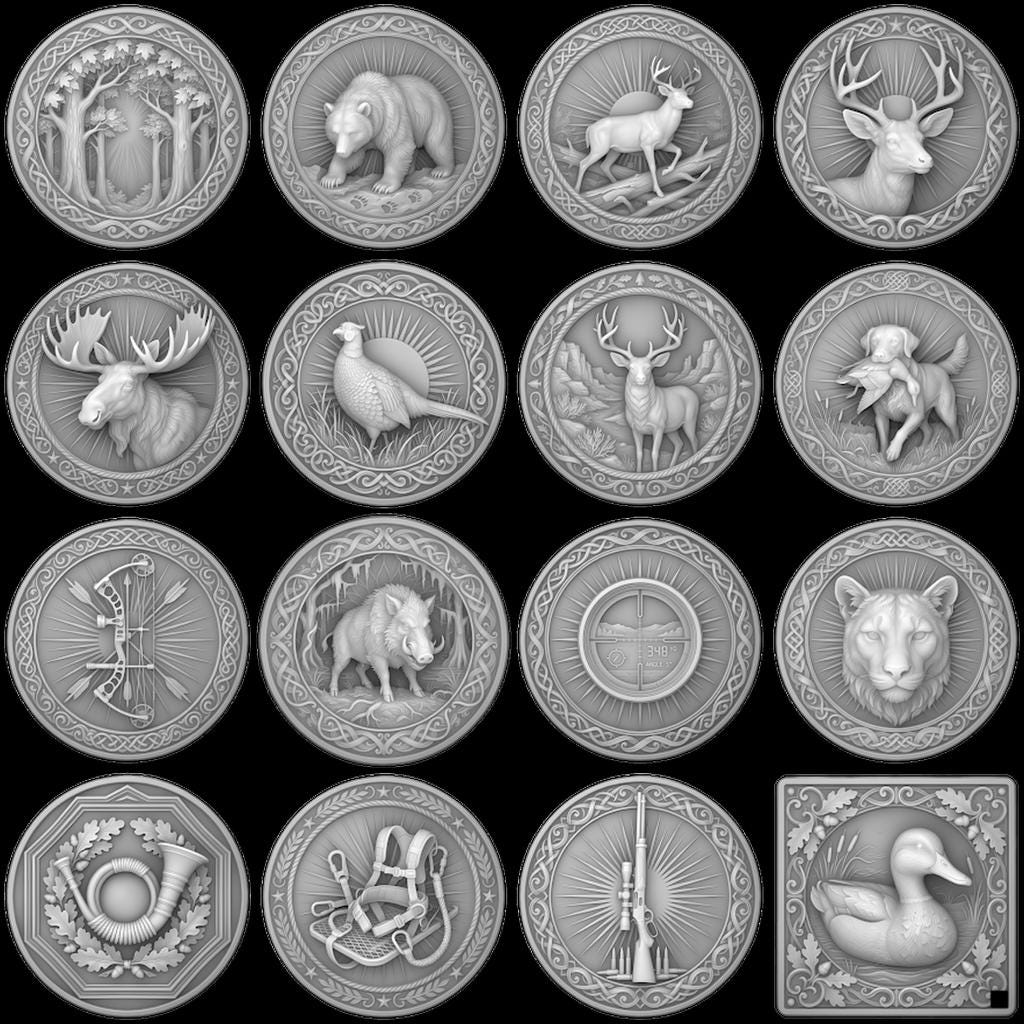 Wildlife Animal Coin Engraving Depth Maps, High Relief Laser Design Bundle