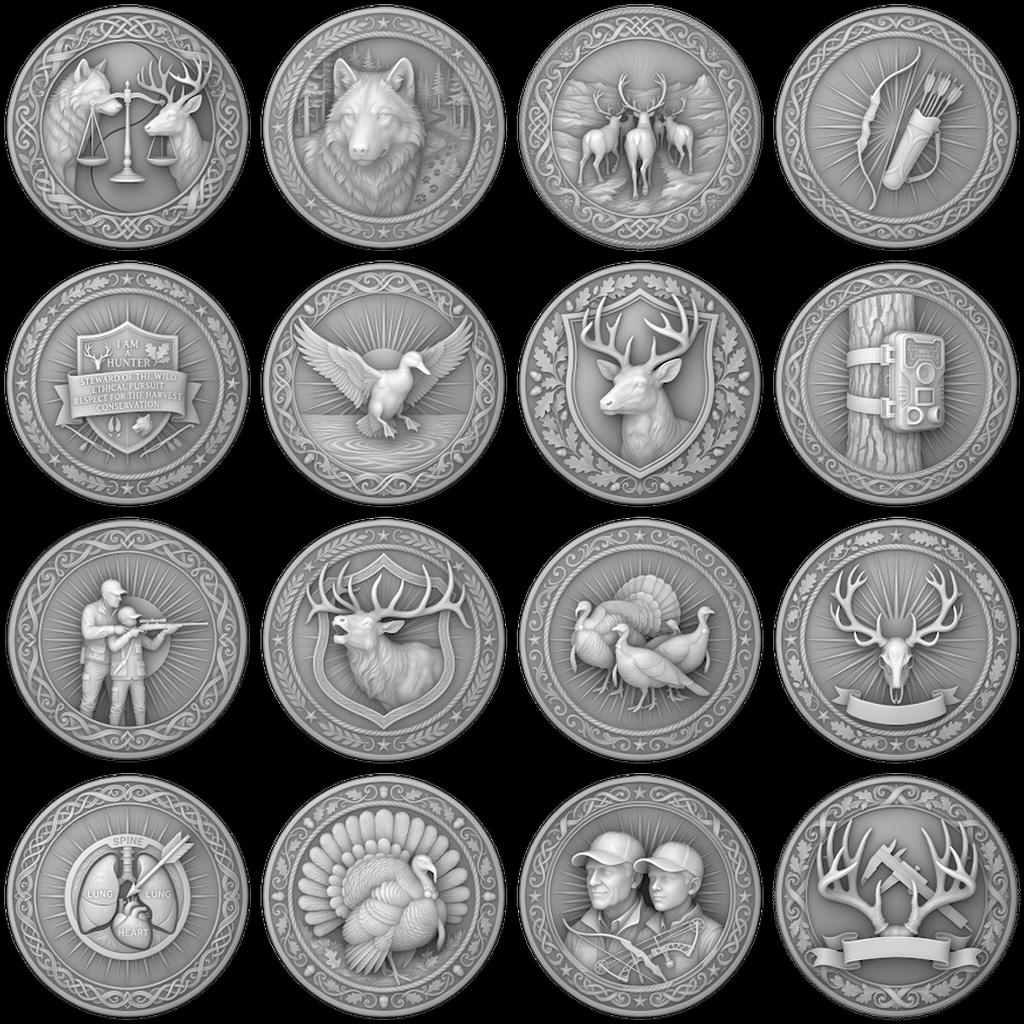 Wildlife Animal Coin Engraving Depth Maps, High Relief Laser Design Bundle