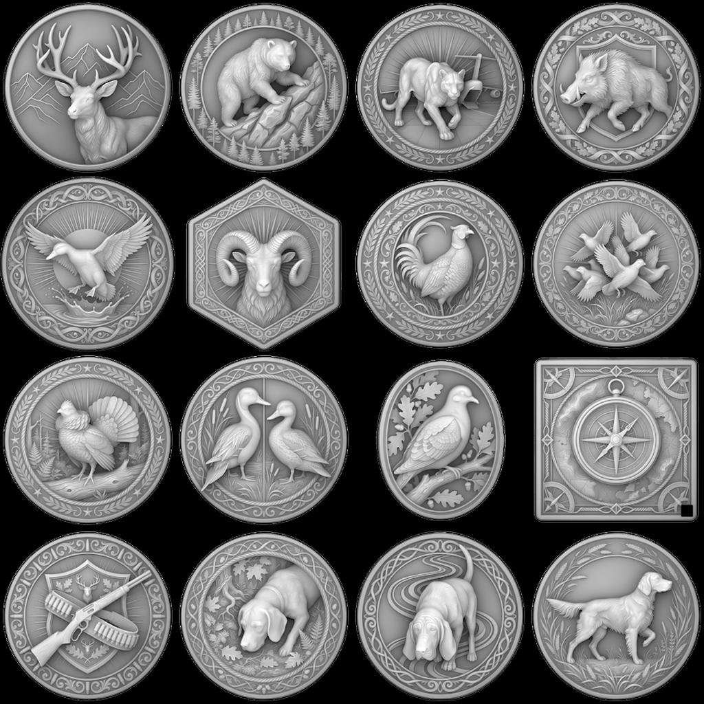Wildlife Animal Coin Engraving Depth Maps, High Relief Laser Design Bundle
