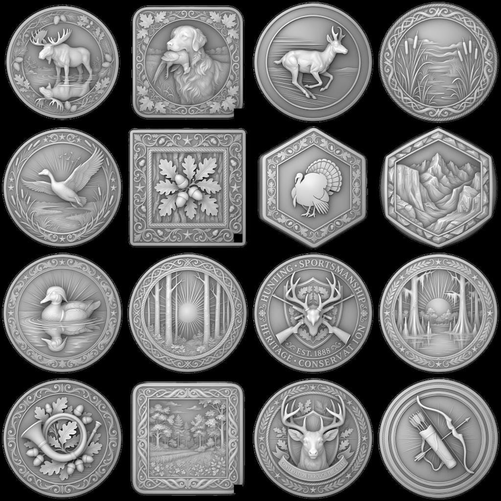 Wildlife Animal Coin Engraving Depth Maps, High Relief Laser Design Bundle