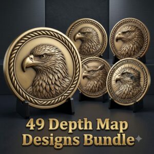 Wildlife Coin Depth Map for Laser Engraving, High Relief Bird PNG Bundle