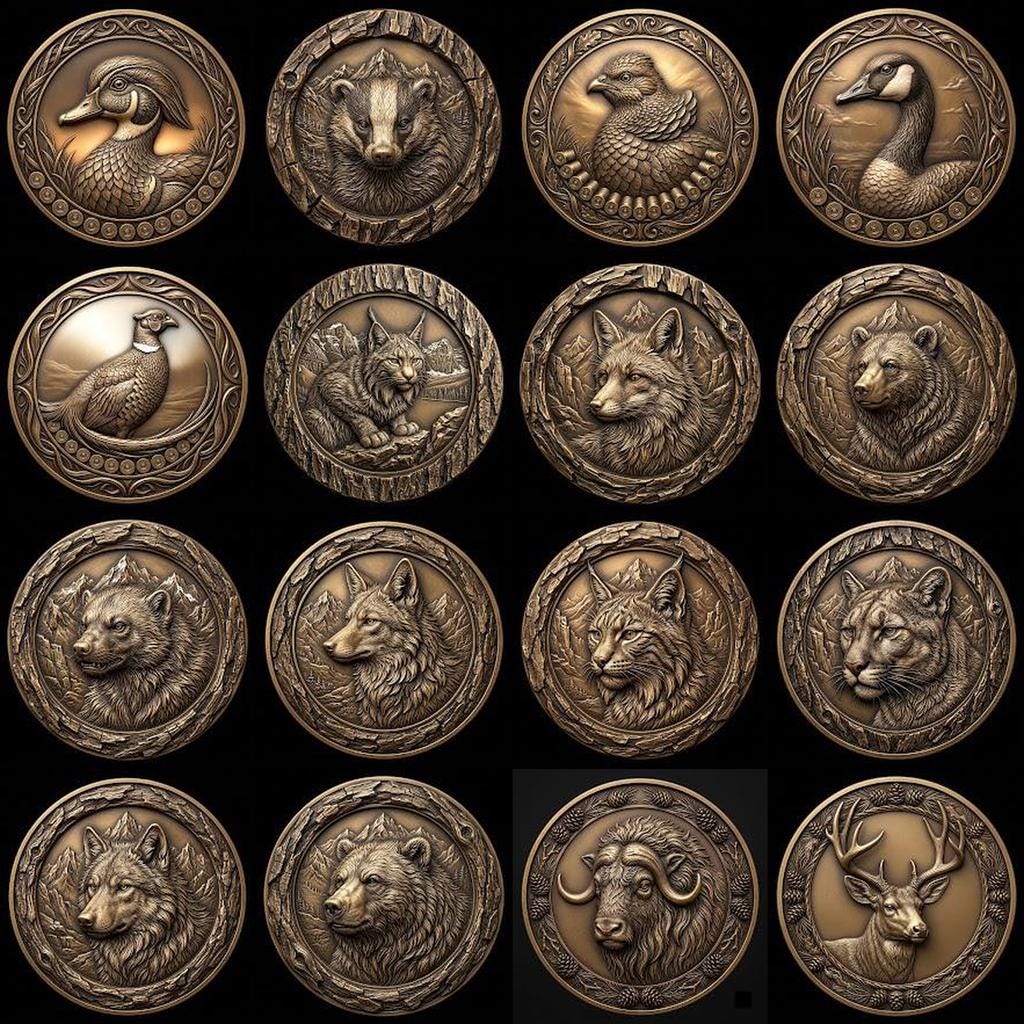 Wildlife Coin Depth Map for Laser Engraving, High Relief Bird PNG Bundle