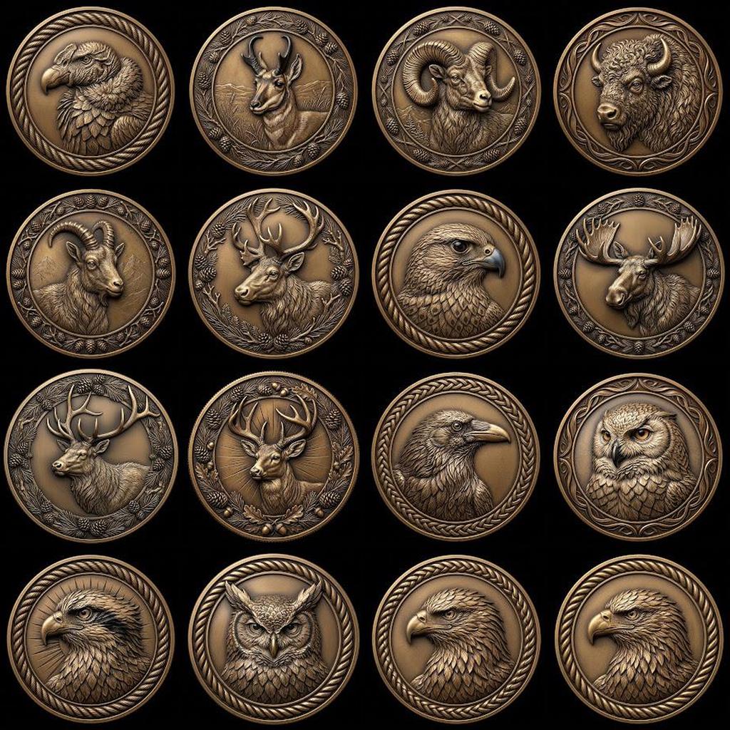 Wildlife Coin Depth Map for Laser Engraving, High Relief Bird PNG Bundle