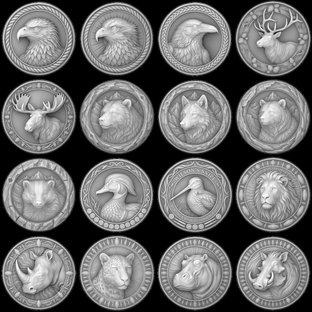 Wildlife Coin Depth Map for Laser Engraving, High Relief Bird PNG Bundle