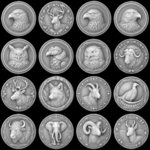 Wildlife Coin Depth Map for Laser Engraving, High Relief Bird PNG Bundle
