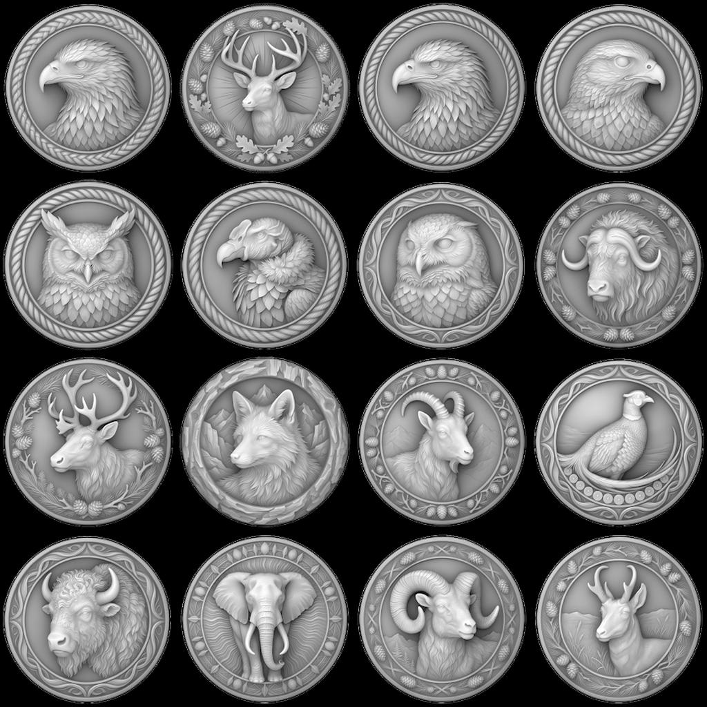 Wildlife Coin Depth Map for Laser Engraving, High Relief Bird PNG Bundle