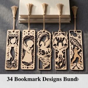 34 Mystical Fantasy Bookmarks, Dragon Phoenix Laser Wood Engrave Bundle