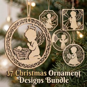 37 Nativity Ornament Laser Files, Christian Baby Angel Praying Manger Decor