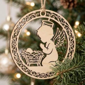 37 Nativity Ornament Laser Files, Christian Baby Angel Praying Manger Decor