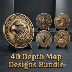 3D Bald Eagle Coin Engraving Relief, Patriotic Medallion Laser File