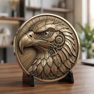 3D Bald Eagle Coin Engraving Relief, Patriotic Medallion Laser File
